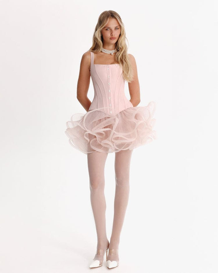 Sculptural flower-like pink mini skirt