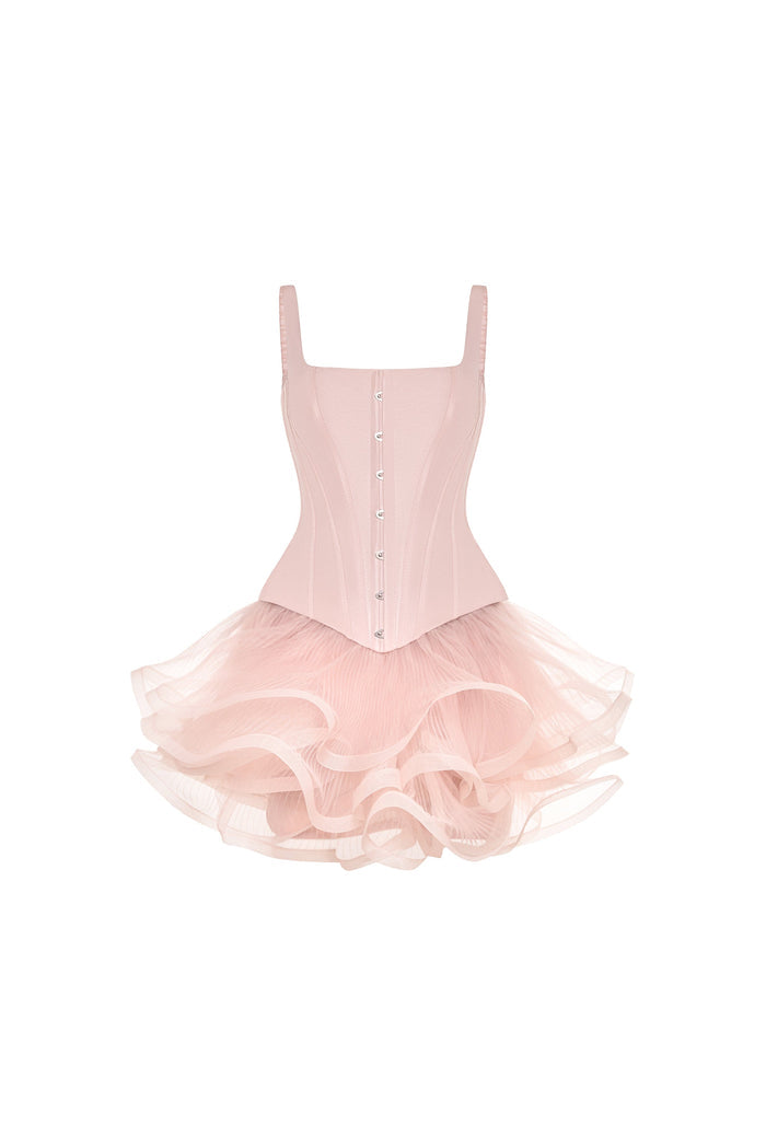 Sculptural flower-like pink mini skirt