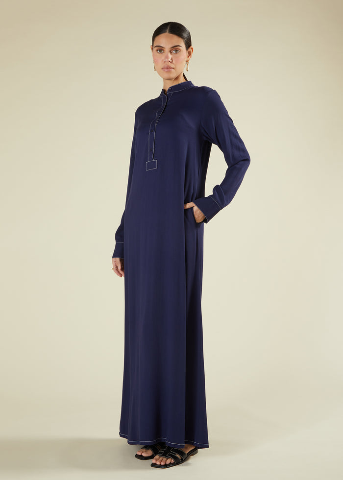 Self Print Abaya Navy
