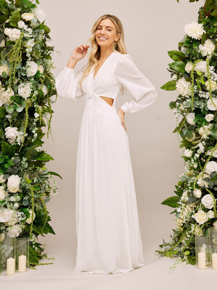 Sequin Cut Out Maxi Bridal Dress / White - Style Cheat
