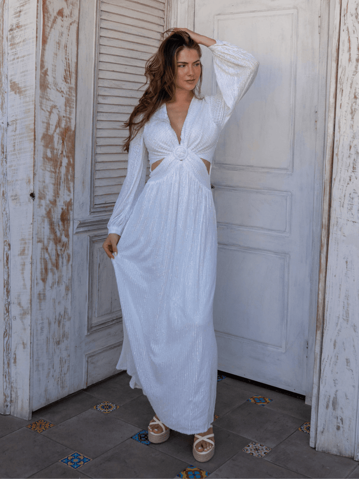 Sequin Cut Out Maxi Bridal Dress / White - Style Cheat
