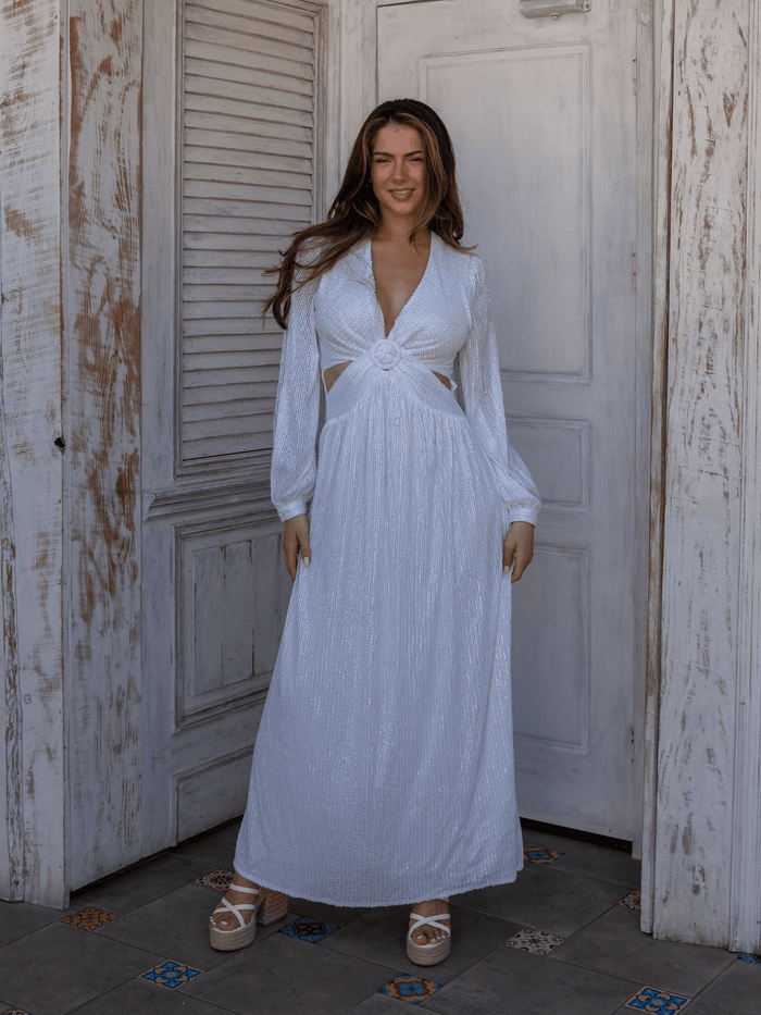 Sequin Cut Out Maxi Bridal Dress / White - Style Cheat