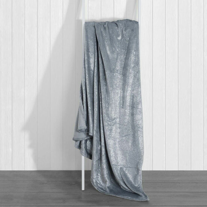 Silver Foil Sparkle Blanket Throw With Cosy Fleece Reverse Silver / 130 x 155cm