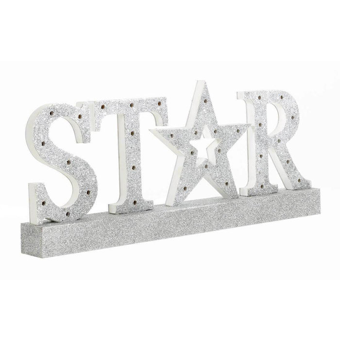 Silver Glitter Star Wooden Light Up Room Decoration 40cm