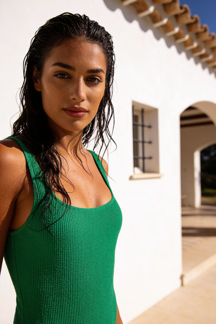 South Beach Miami Crinkle Scoop Swimsuit / Green