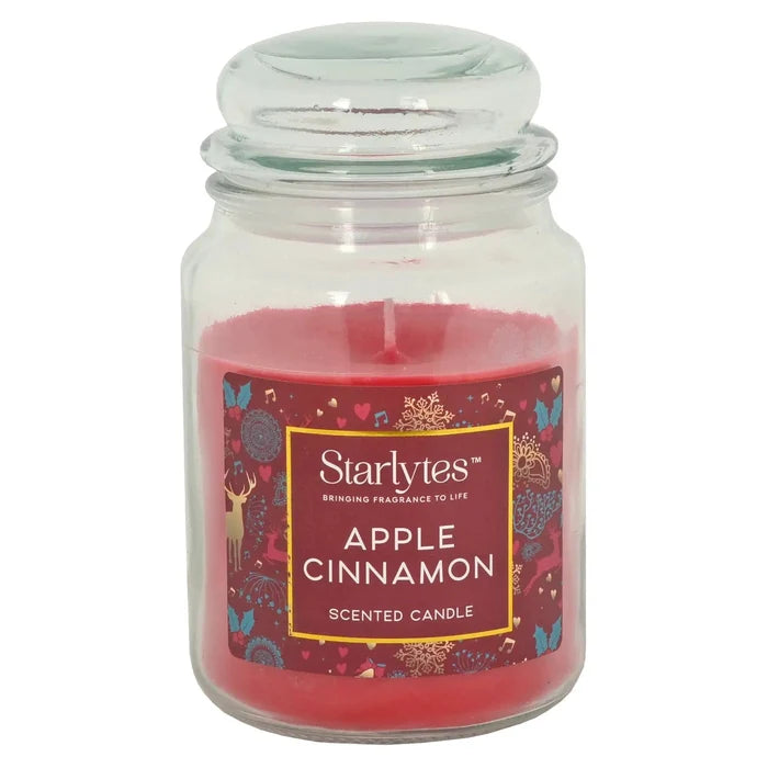 Apple Cinnamon scented large Christmas candle in glass jar with lid
