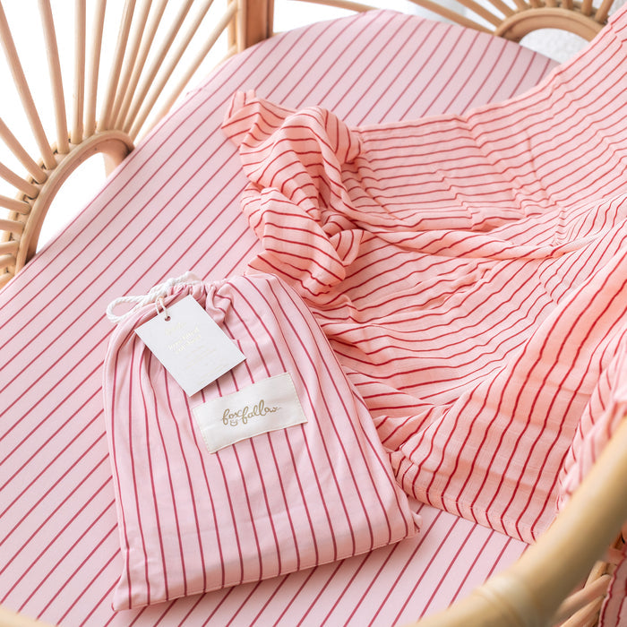 Strawberry Stripe Organic Fitted Bassinet Sheet/Change Pad Cover
