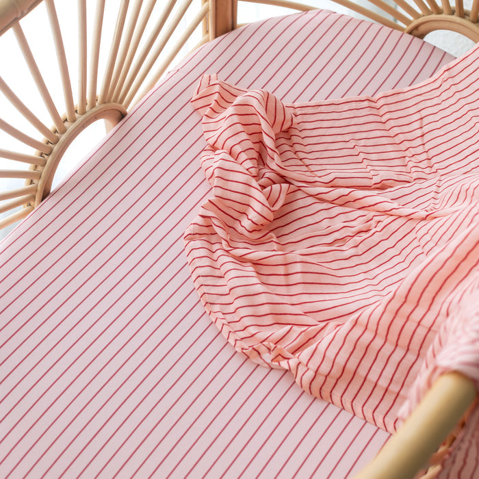 Strawberry Stripe Organic Fitted Bassinet Sheet/Change Pad Cover