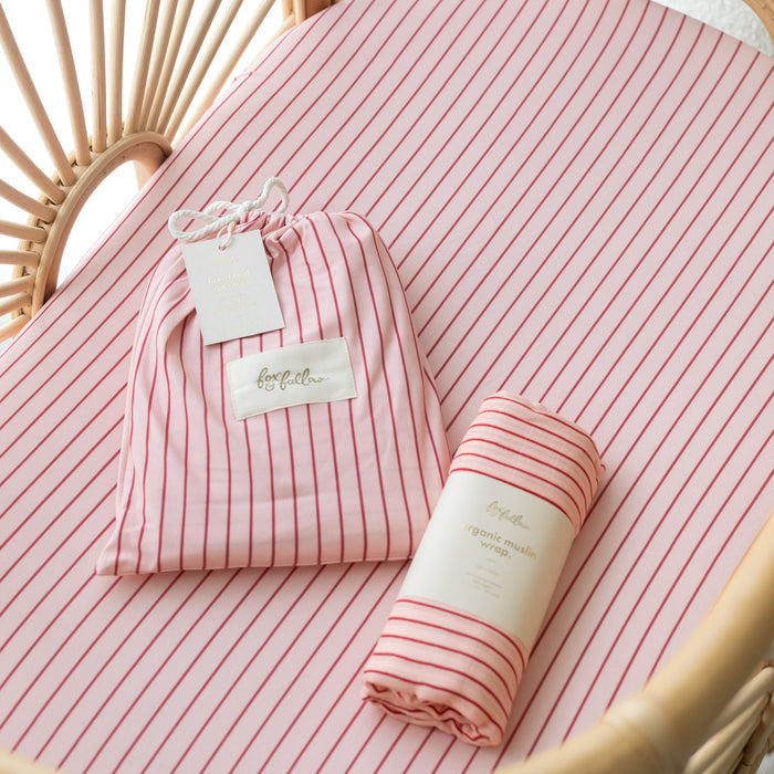 Strawberry Stripe Organic Fitted Bassinet Sheet/Change Pad Cover
