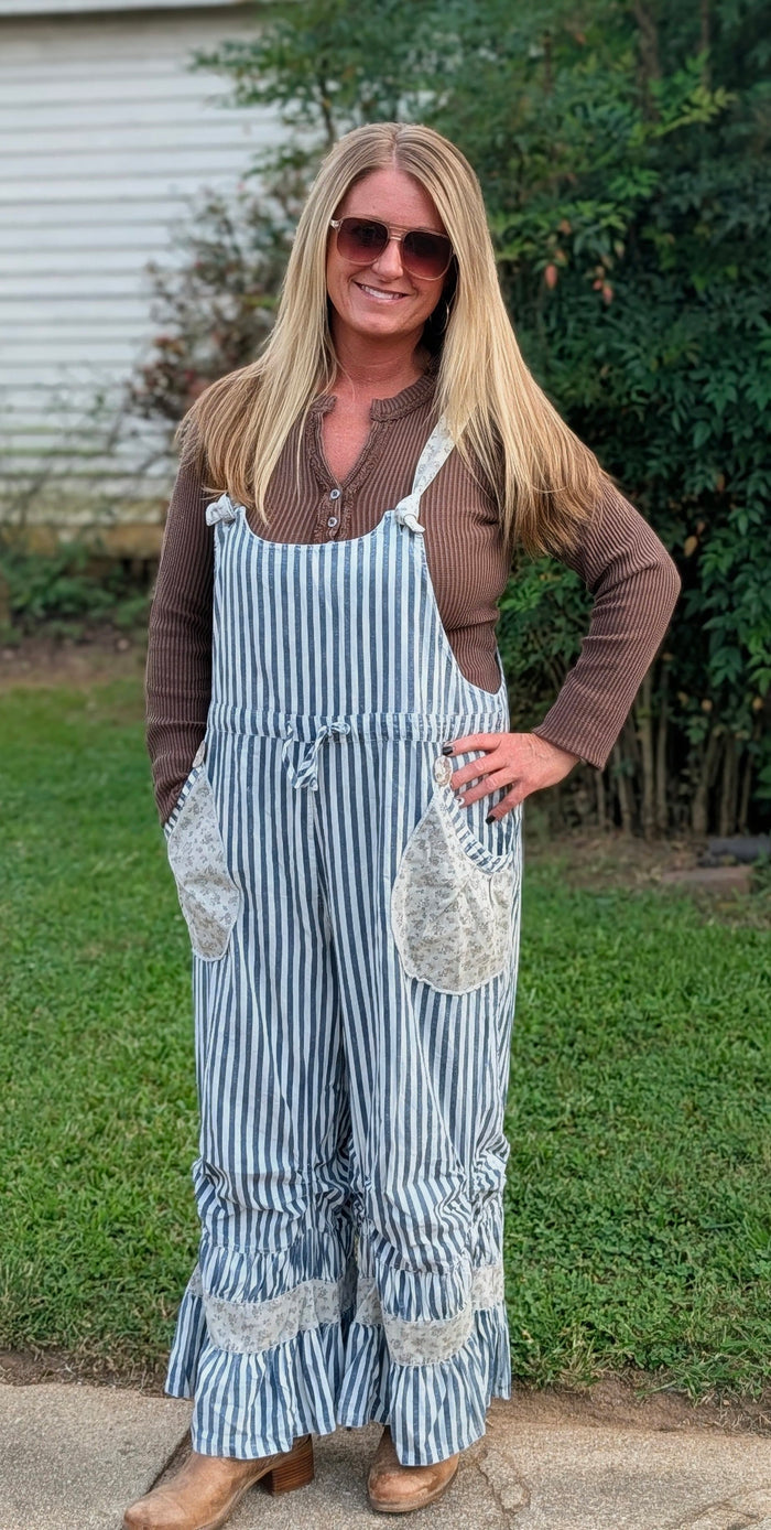 Stripe Floral Overalls