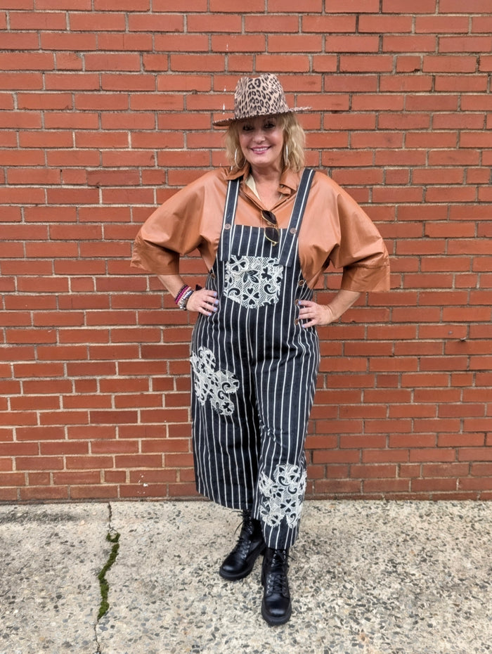 Striped Denim Crochet Overall