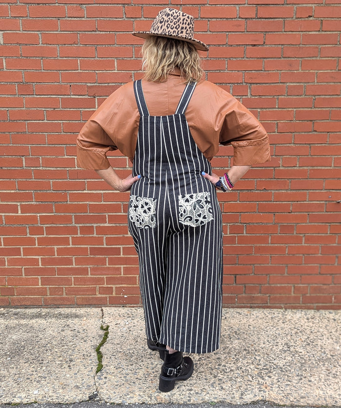 Striped Denim Crochet Overall