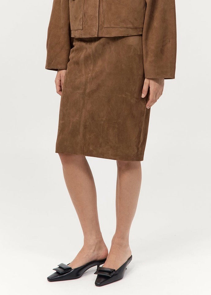 Suede Pencil Skirt (Toffee)