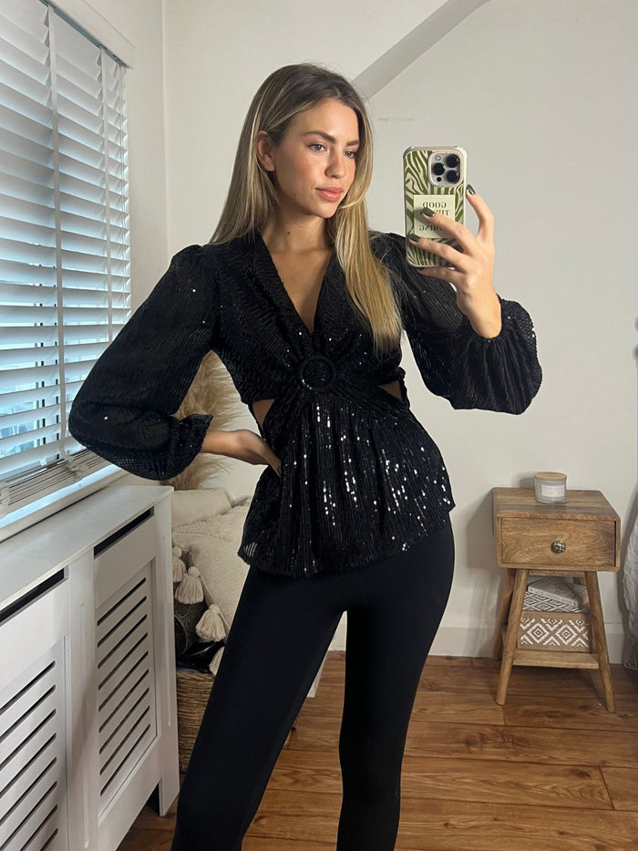 Talia Cut Out Top / Black Sequin - Style Cheat