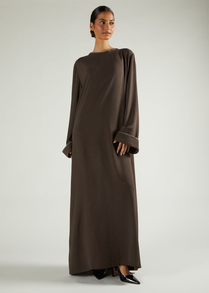 Tote Stitch Abaya Brown