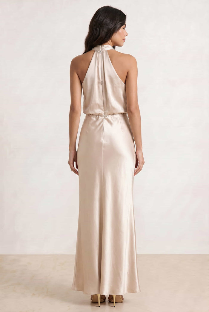 Twist Neck Satin Maxi Dress / Champagne