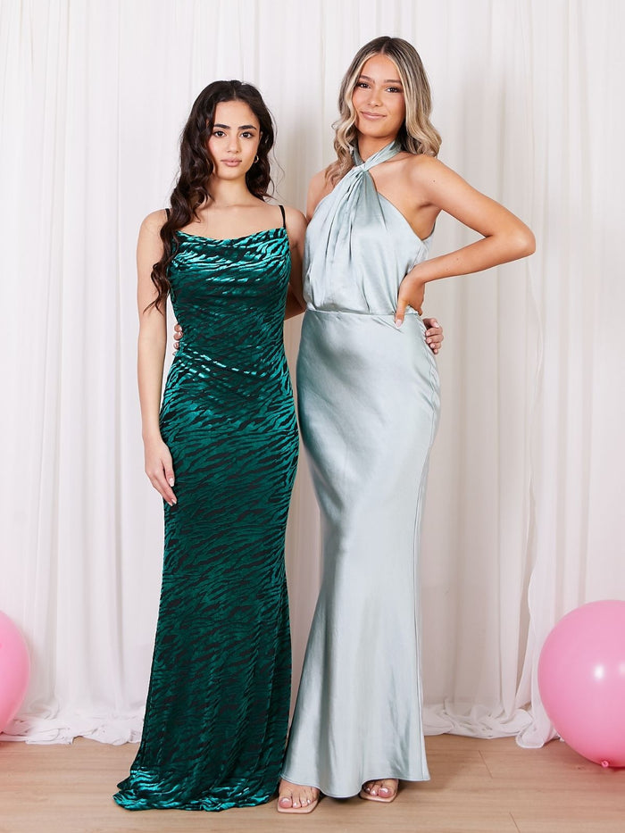 Twist Neck Satin Maxi Dress / Sage - Style Cheat