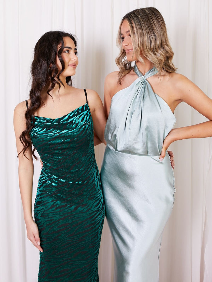 Twist Neck Satin Maxi Dress / Sage - Style Cheat