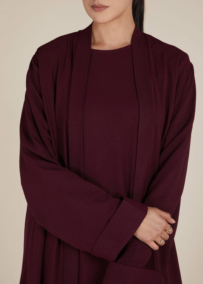 Two Piece Open Abaya With Slip Burgundy