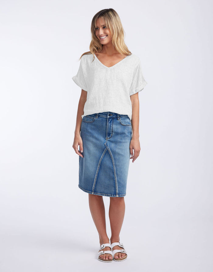 V Neck Calypso Linen Short Sleeve Top - White