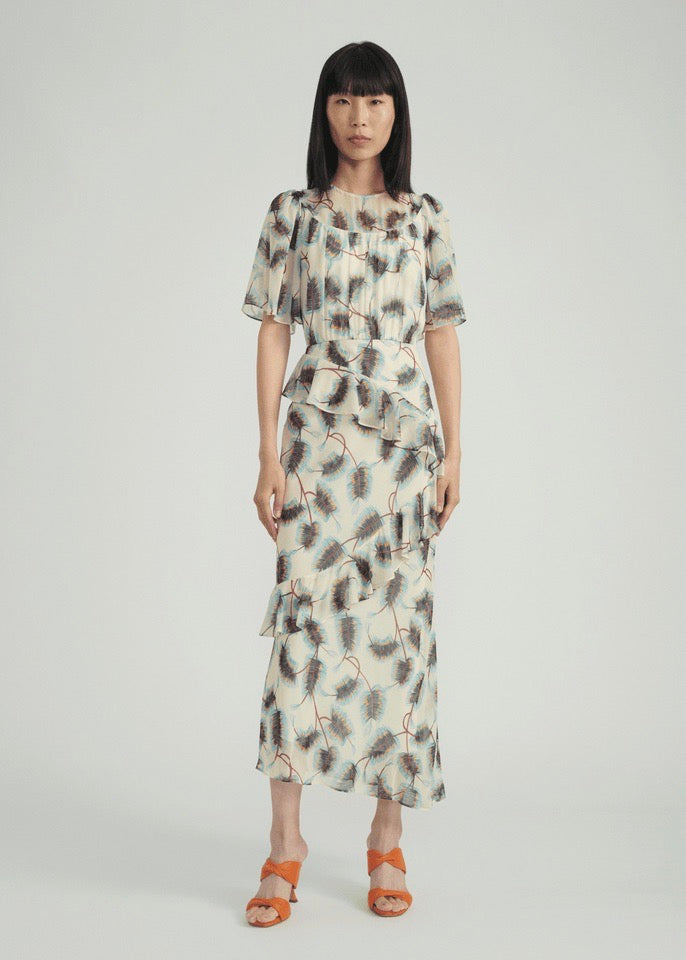 Vida B Silk Georgette Quill Dress (Cream)