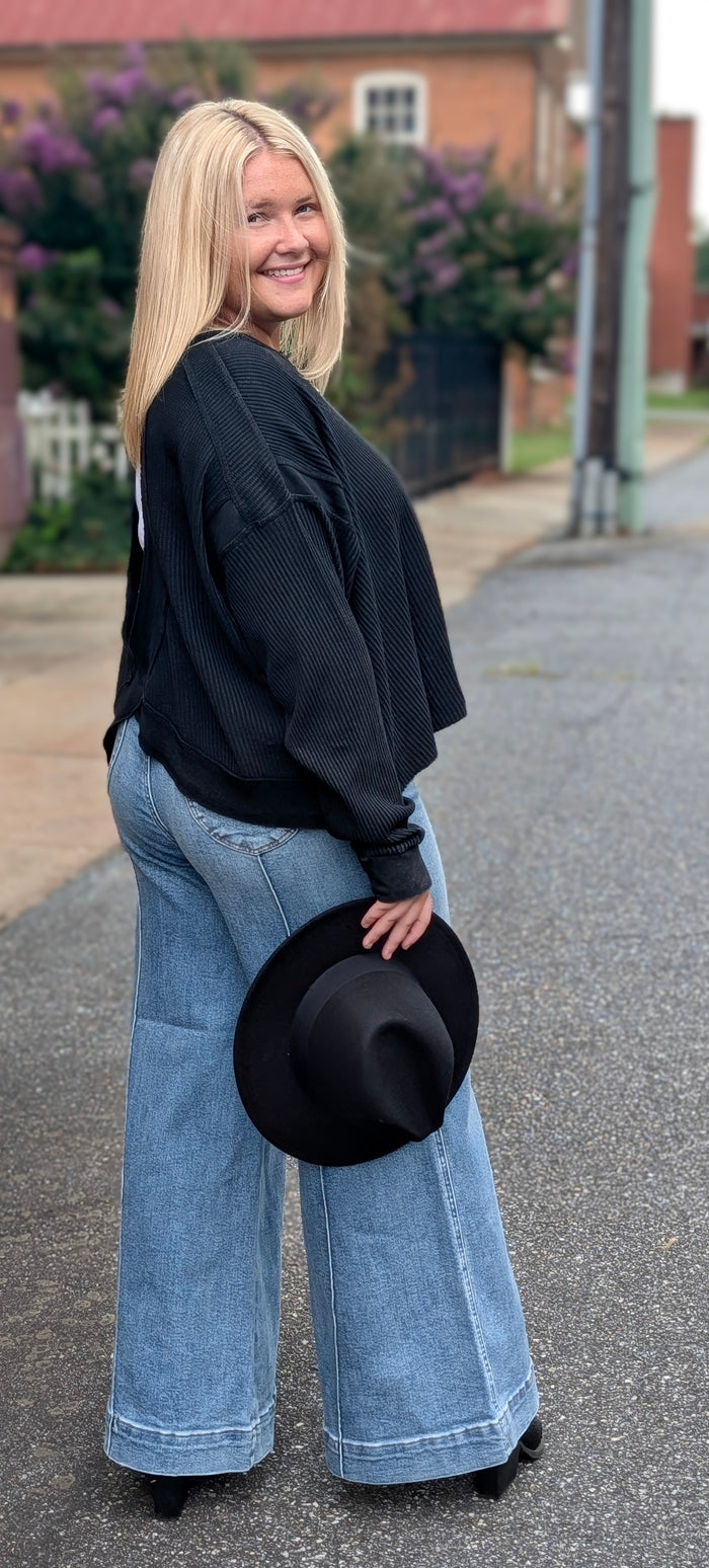 Waffle Open Back  BLACK