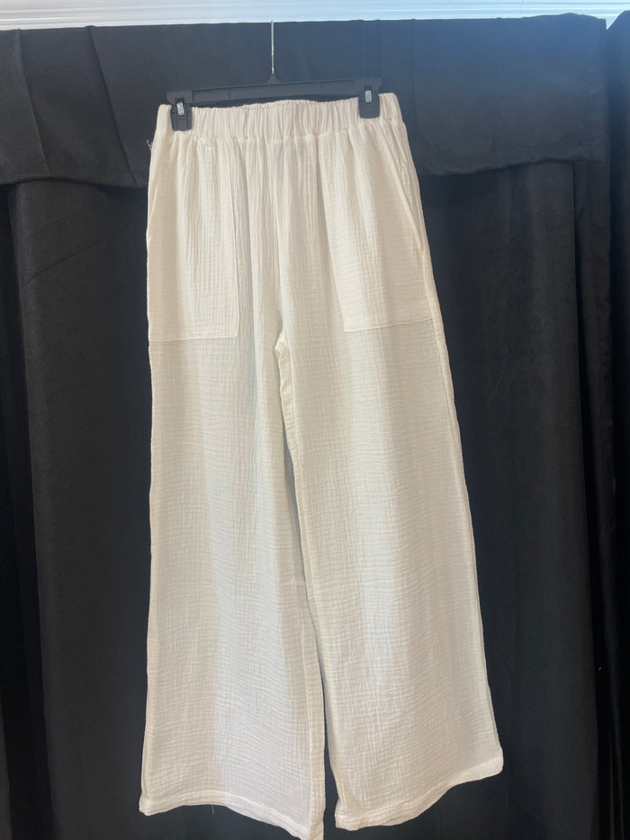 White Gauze Wide Leg