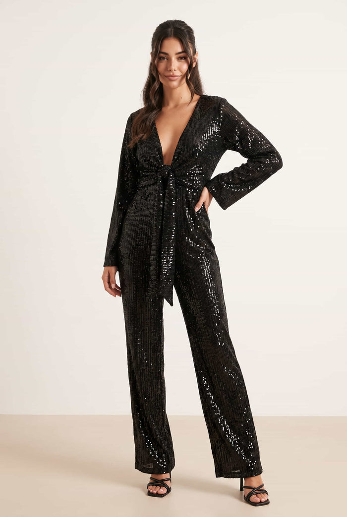Winona Sequin tie Jumpsuit / Black